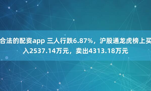 合法的配资app 三人行跌6.87%，沪股通龙虎榜上买入2537.14万元，卖出4313.18万元