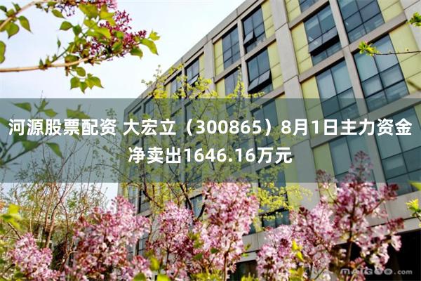 河源股票配资 大宏立（300865）8月1日主力资金净卖出1646.16万元
