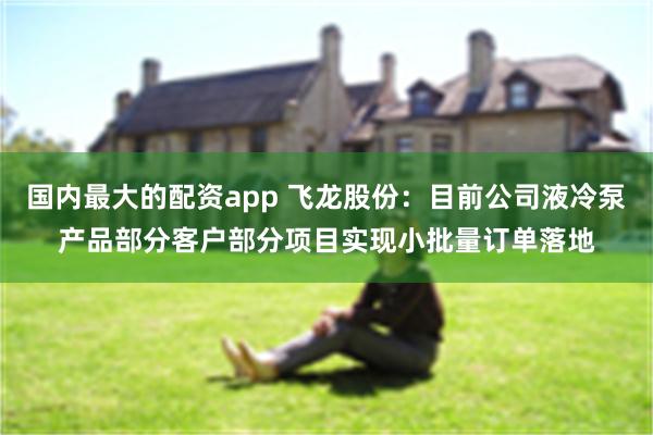 国内最大的配资app 飞龙股份：目前公司液冷泵产品部分客户部分项目实现小批量订单落地
